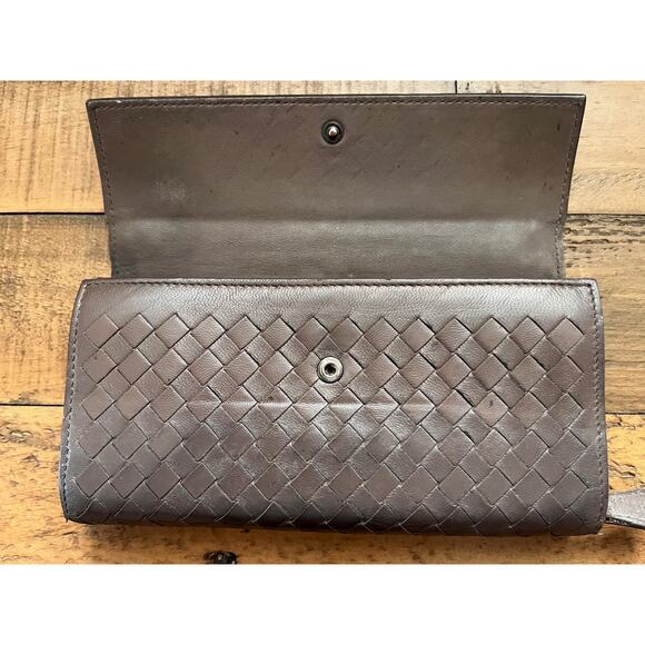 BOTTEGA VENETA Intreacciato Leather Continenta Wallet Brown/Gray W/COA and Box - Picture 7 of 16